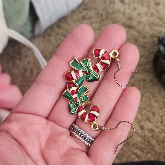 Jewelry - Festive Candy Cane Earrings - Red, Green, Gold